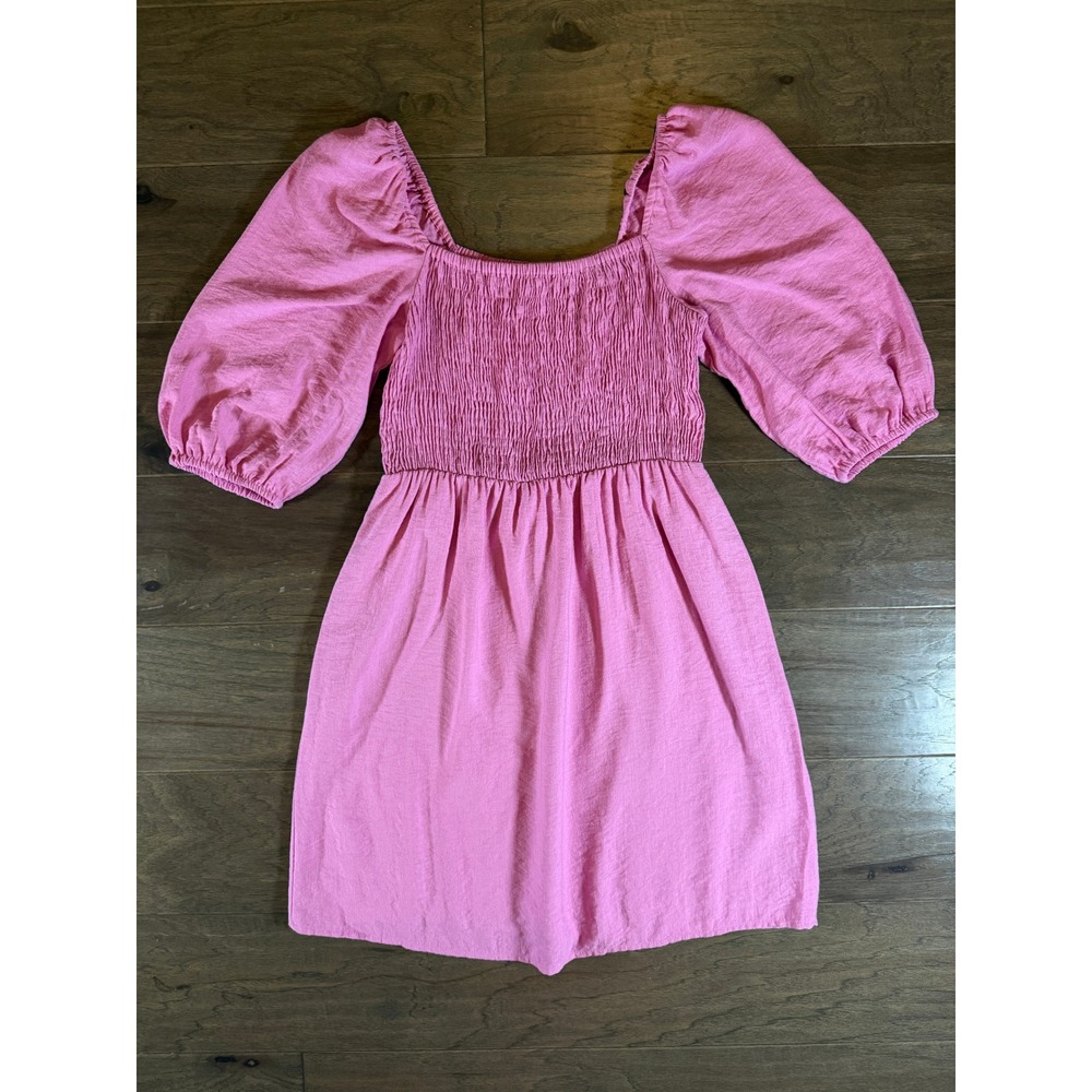 Bar III Womens Pink Smocked Puff Sleeve Square Neck Mini Dress Size Small